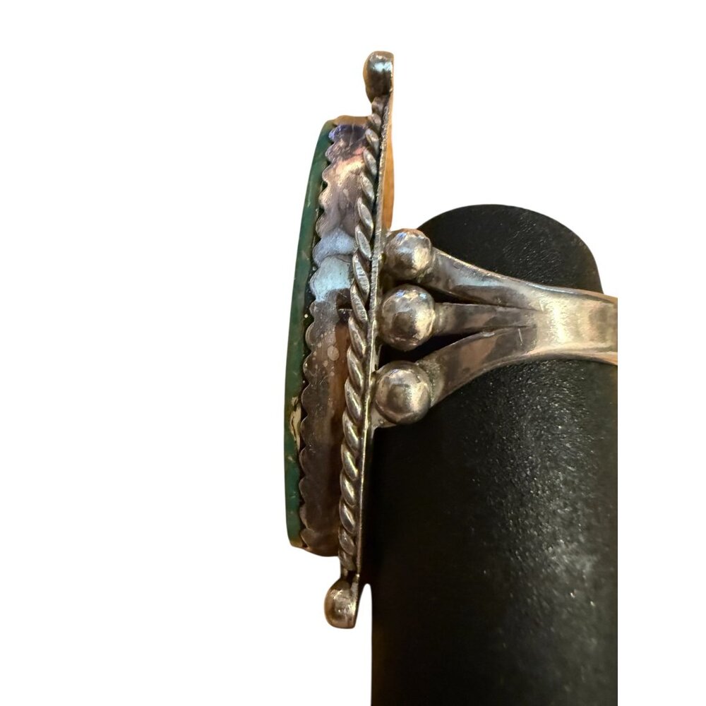 Navajo Sterling Silver & Royston Turquoise Ring Signed DS Size 9.25 2-Inch Long - Picture 6 of 7